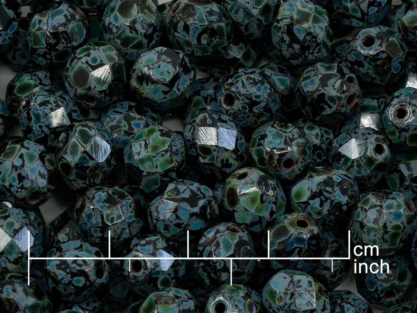 OUTLET 250g Fire Polished Round Faceted Beads, 8 mm, Black Travertin (151-19001-08x08-23980-86800)