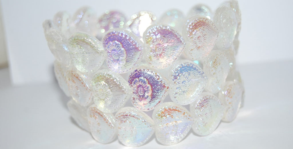 Heart With Flower Pressed Glass Beads, Crystal Ab 2Xside (30 Ab 2Xside), Glass, Czech Republic