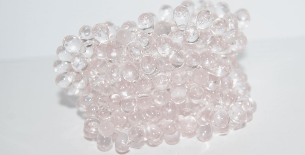 Pear Drop Pressed Glass Beads, Transparent Pink (70100), Glass, Czech Republic