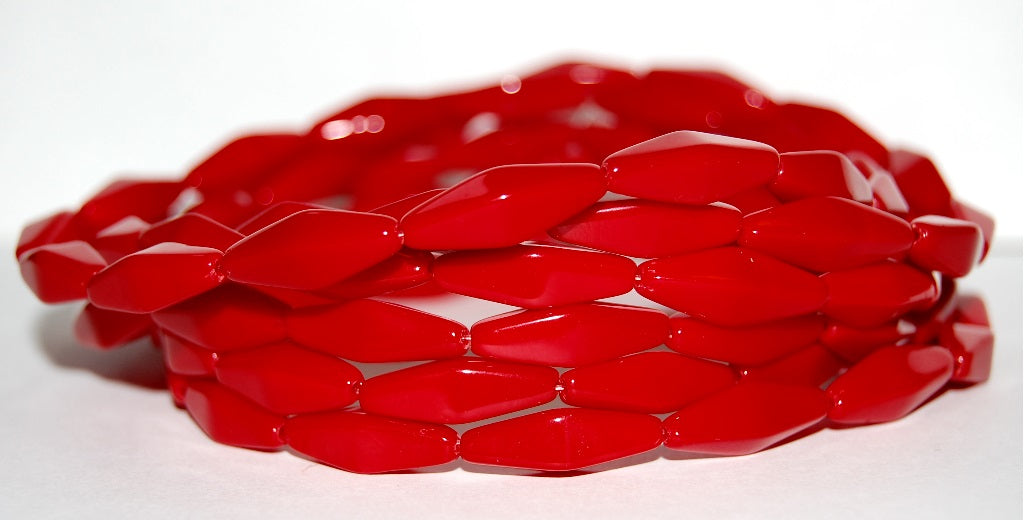 Olive Oval Pressed Glass Beads With Edges, Red (93190), Glass, Czech Republic