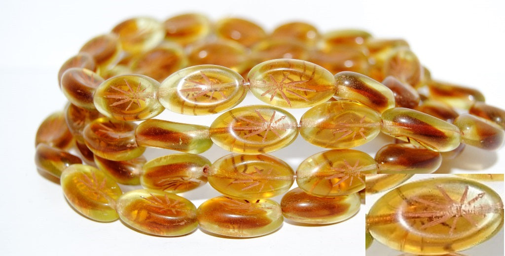 Oval With Rays Pressed Glass Beads, (17011 93202), Glass, Czech Republic