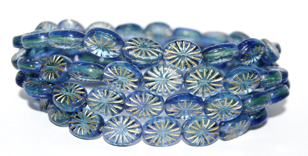 Flat Oval Pressed Glass Beads With Rays, (87311 54202), Glass, Czech Republic