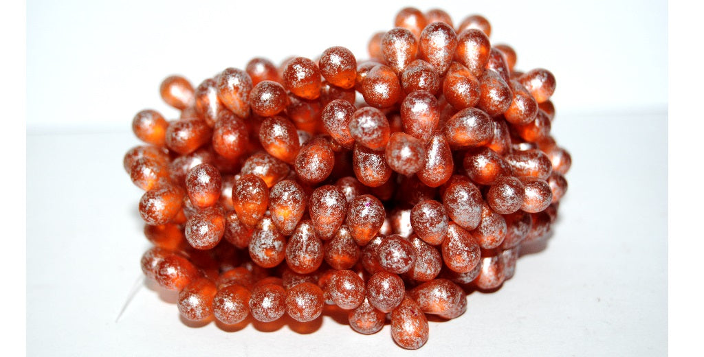 Pear Drop Pressed Glass Beads, Transparent Orange 54201 (90020 54201), Glass, Czech Republic