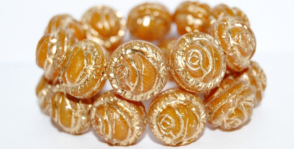 Round With Rose Flower Pressed Glass Beads, (81220 54202), Glass, Czech Republic