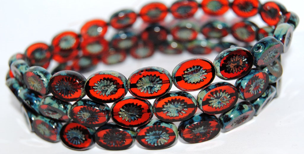 Table Cut Oval Beads Kiwi, Transparent Red 66800 (90060 66800), Glass, Czech Republic