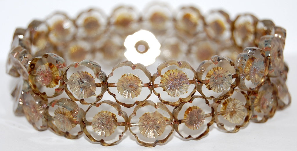 Table Cut Round Beads Hawaii Flowers, (40020 43400), Glass, Czech Republic