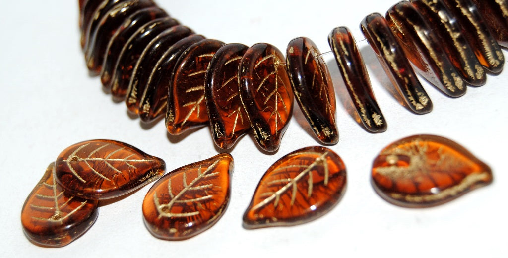 Leaf Pressed Glass Beads, Transparent Orange 54202 (10060 54202), Glass, Czech Republic