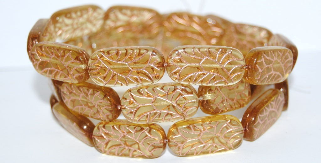 Rectangle With Ornament Pressed Glass Beads, Transparent Yellow 54200 (80100 54200), Glass, Czech Republic