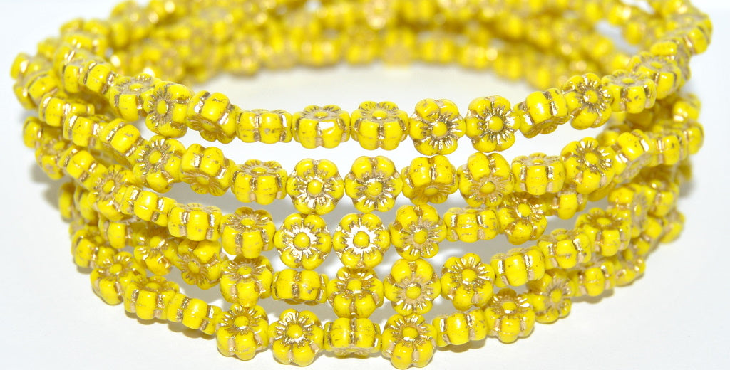 Hawaii Flower Pressed Glass Beads, Yellow 54202 (83120 54202), Glass, Czech Republic
