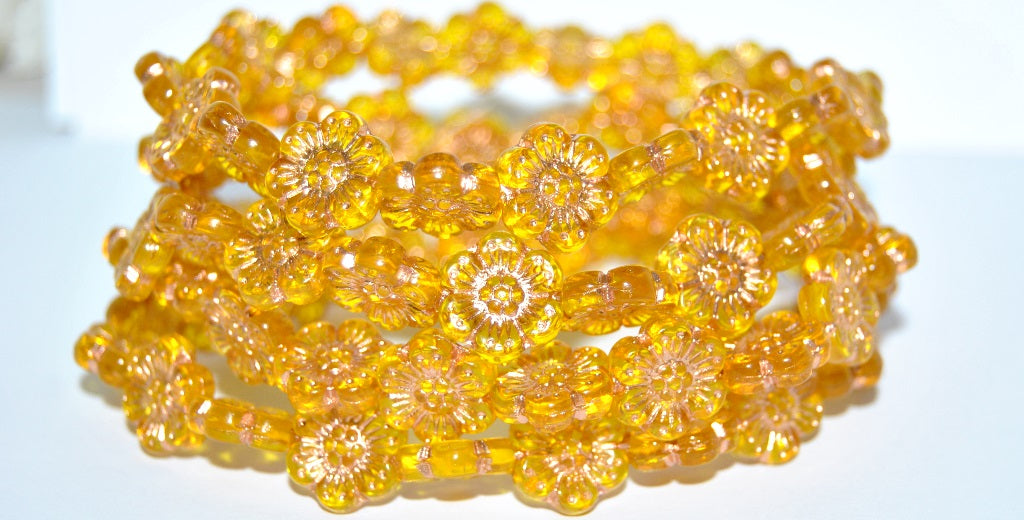Flower Pressed Glass Beads, Transparent Yellow 54200 (80020 54200), Glass, Czech Republic