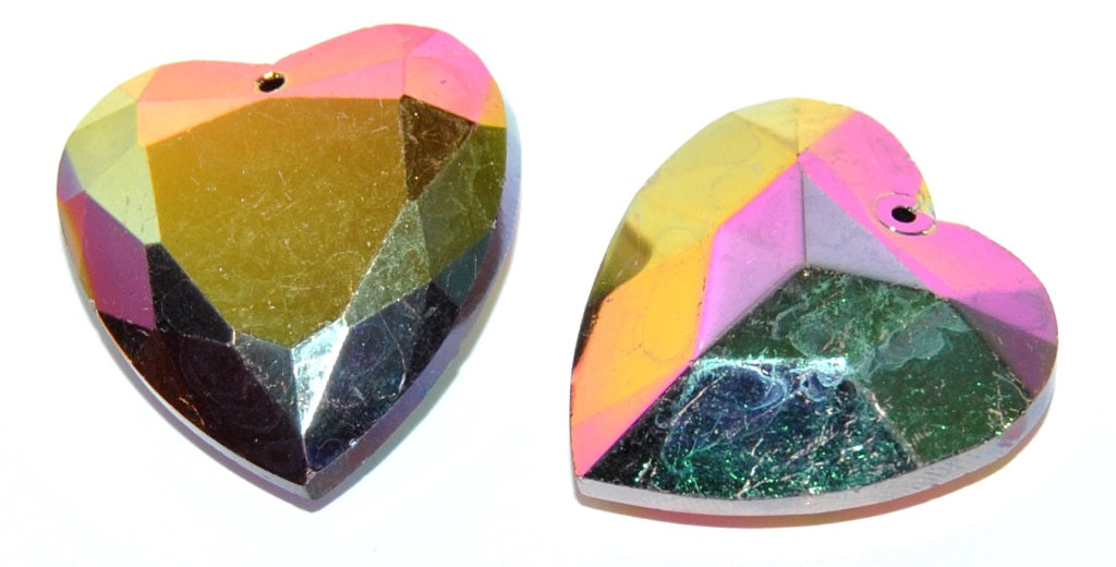 Cabochons Heart Faceted Flat Back Pendant With Hole, (Crystal Vitex 2Xside), Glass, Czech Republic