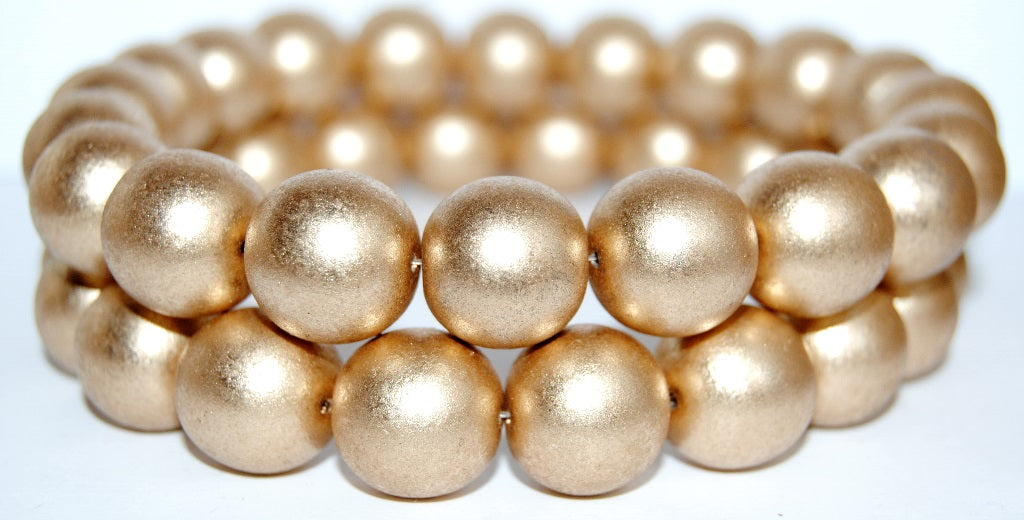 Round Pressed Glass Beads Druck, Gold Colored (1710), Glass, Czech Republic