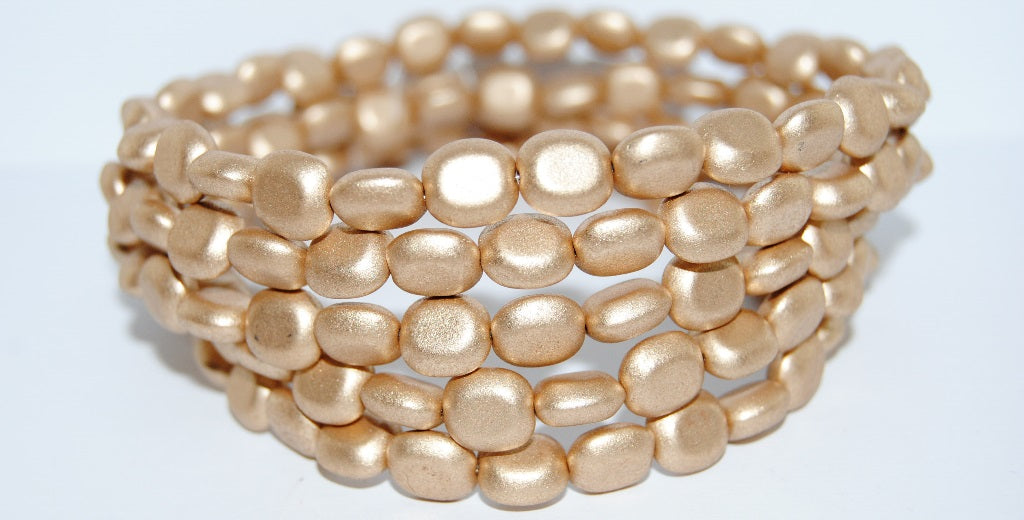 Oval Pressed Glass Beads, Gold Colored (1710), Glass, Czech Republic