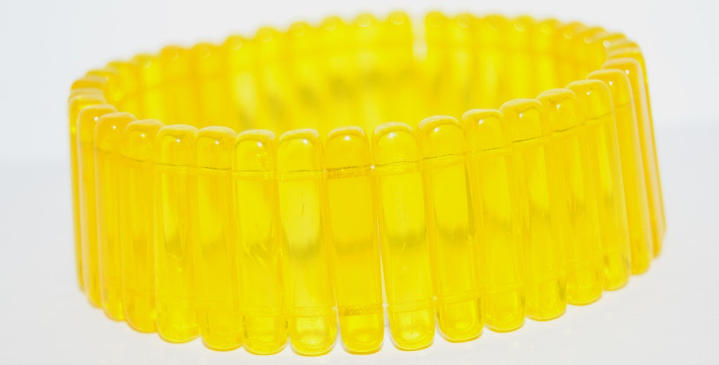 2-Hole Czech Glass Pressed Beads Rectangle Fence, Transparent Yellow (80000), Glass, Czech Republic