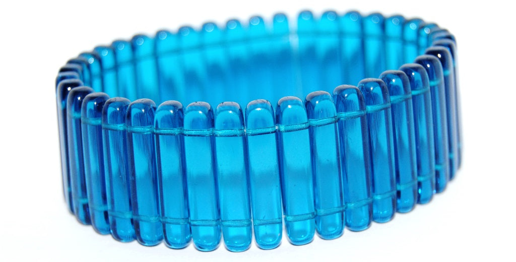 2-Hole Czech Glass Pressed Beads Rectangle Fence, Transparent Aqua (60050), Glass, Czech Republic