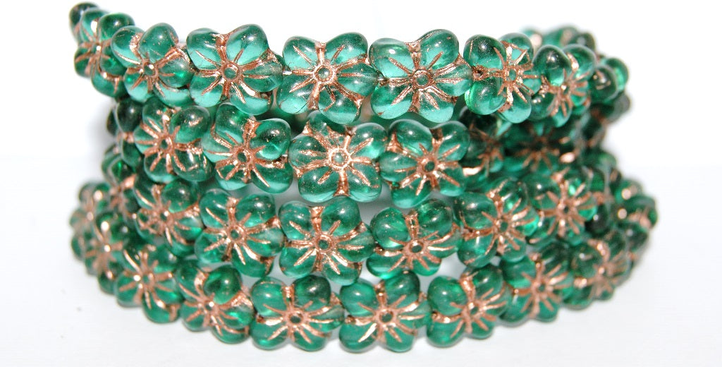 Flower Pressed Glass Beads, Transparent Aqua 54200 (60210 54200), Glass, Czech Republic