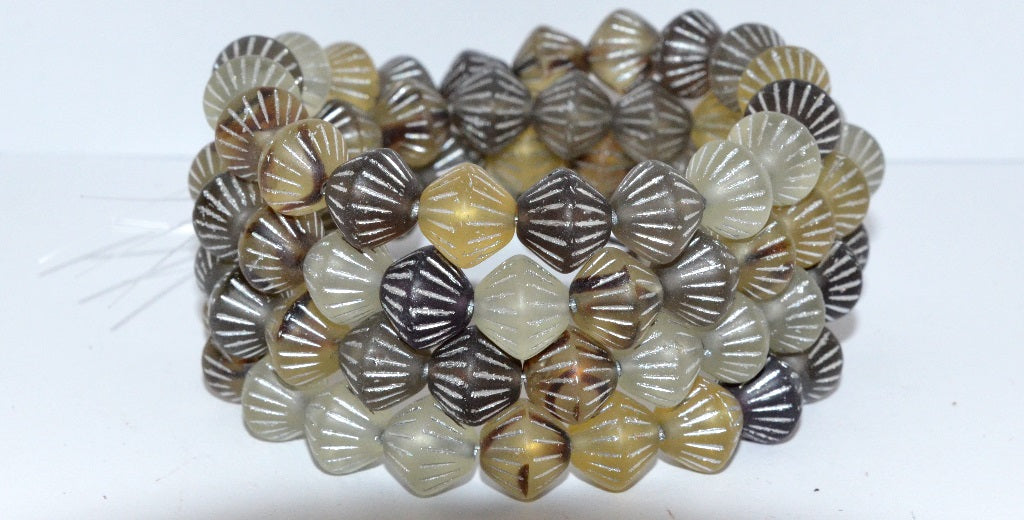 Lantern Bicone Pressed Glass Beads, Topaz Mixed Colors 54201 Matte (Topaz Mix 54201 M), Glass, Czech Republic