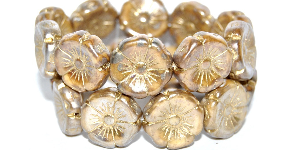 Hawaii Flower Pressed Glass Beads, White 43 54202 (2010 43 54202), Glass, Czech Republic