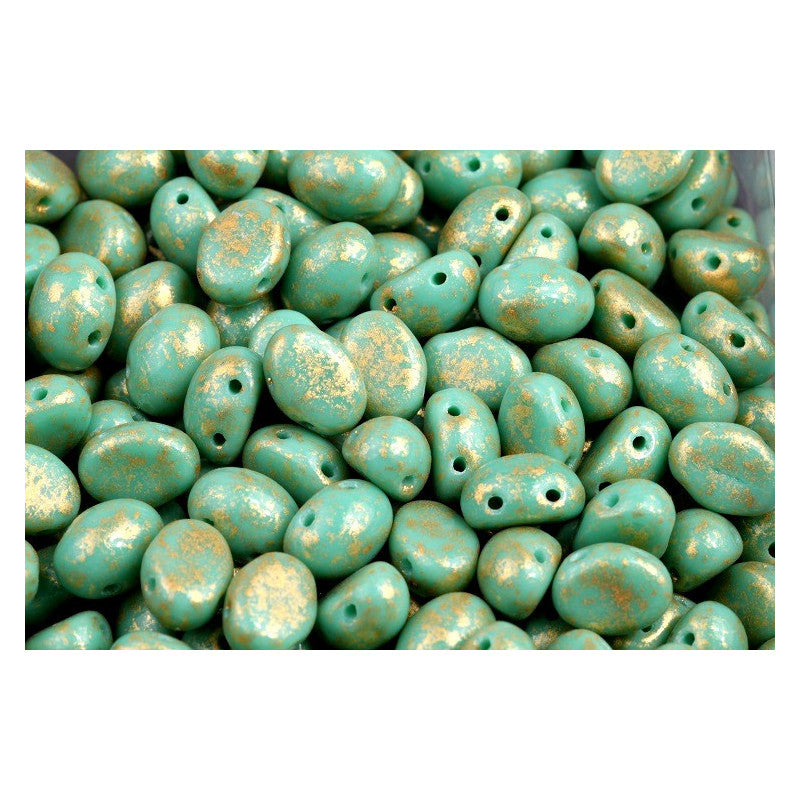 PRECIOSA Candy beads 2-hole oval glass cabochon (like Samos par Puca) Turquoise Gold Granite Glass Czech Republic