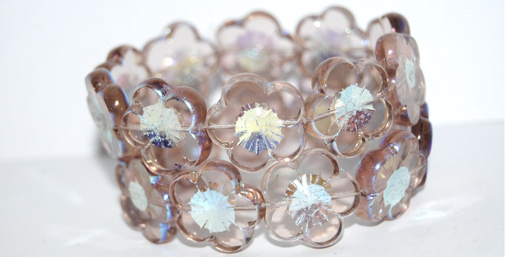 Table Cut Flower Beads Hibiscus, 21 Transparent Light Amethyst Ab2X (21 20020 Ab2X), Glass, Czech Republic