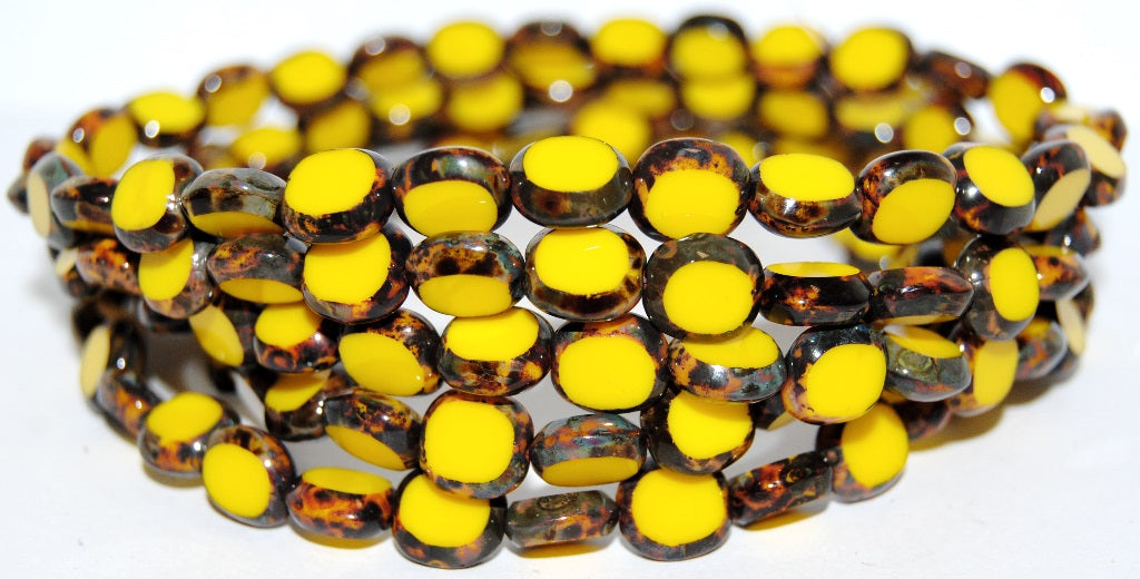 Table Cut Round Candy Beads, Yellow Travertin (83120 86800), Glass, Czech Republic