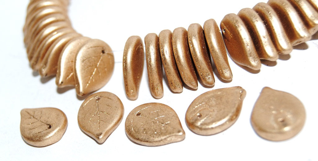 Leaf Pressed Glass Beads, Gold Colored (1710), Glass, Czech Republic