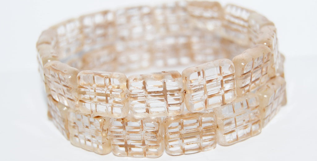 Table Cut Rectangle Beads With Grating, Lava Glass Silver Lined Crystal (Lava Glass 01), Glass, Czech Republic