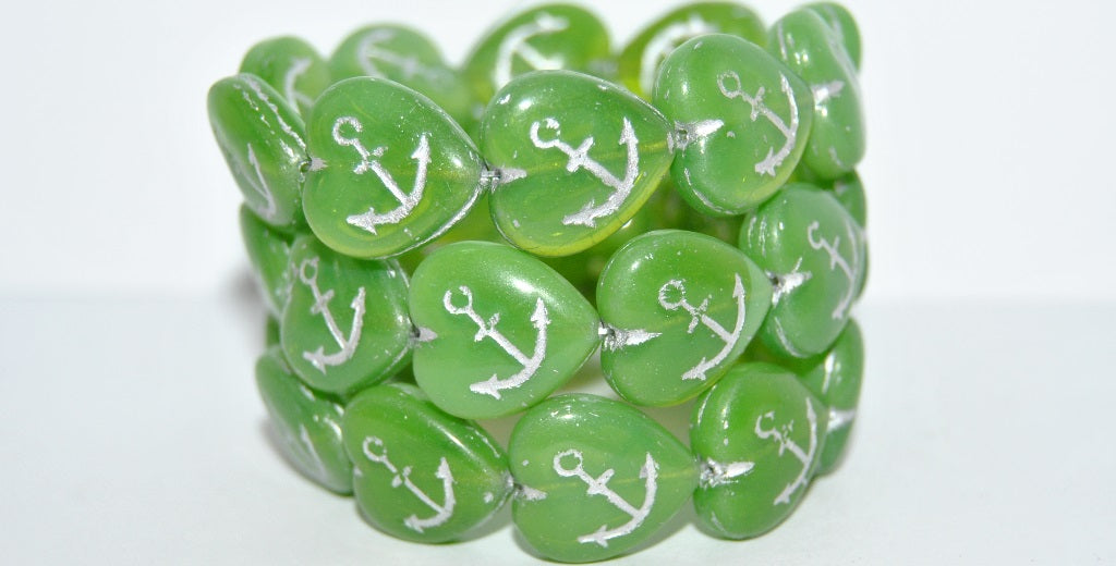 Heart With Anchor Pressed Glass Beads, (52020 54201), Glass, Czech Republic