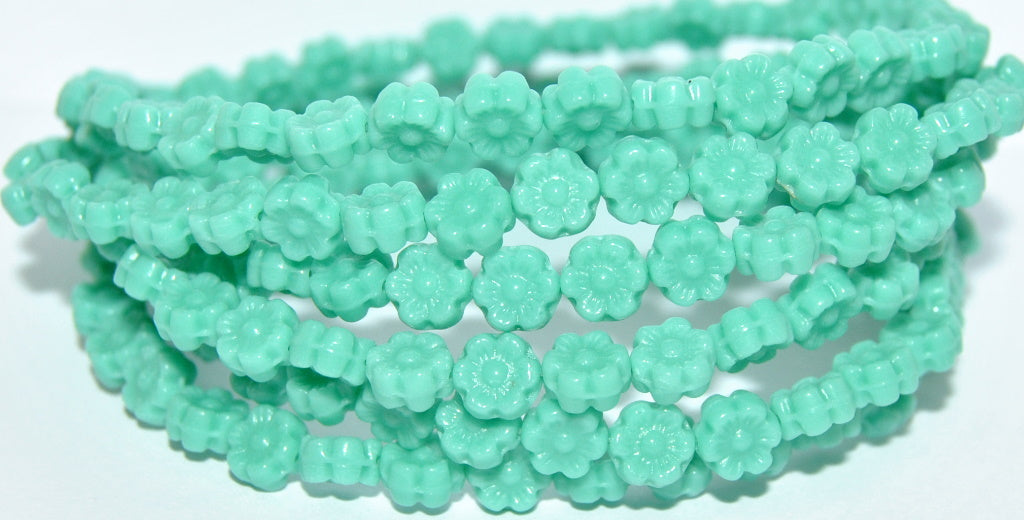 Hawaii Flower Pressed Glass Beads, Turquoise (63130), Glass, Czech Republic