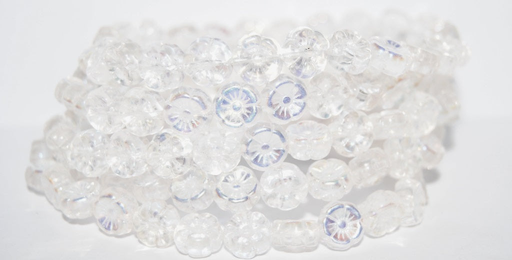 Hawaii Flower Pressed Glass Beads, Crystal Ab (30 Ab), Glass, Czech Republic