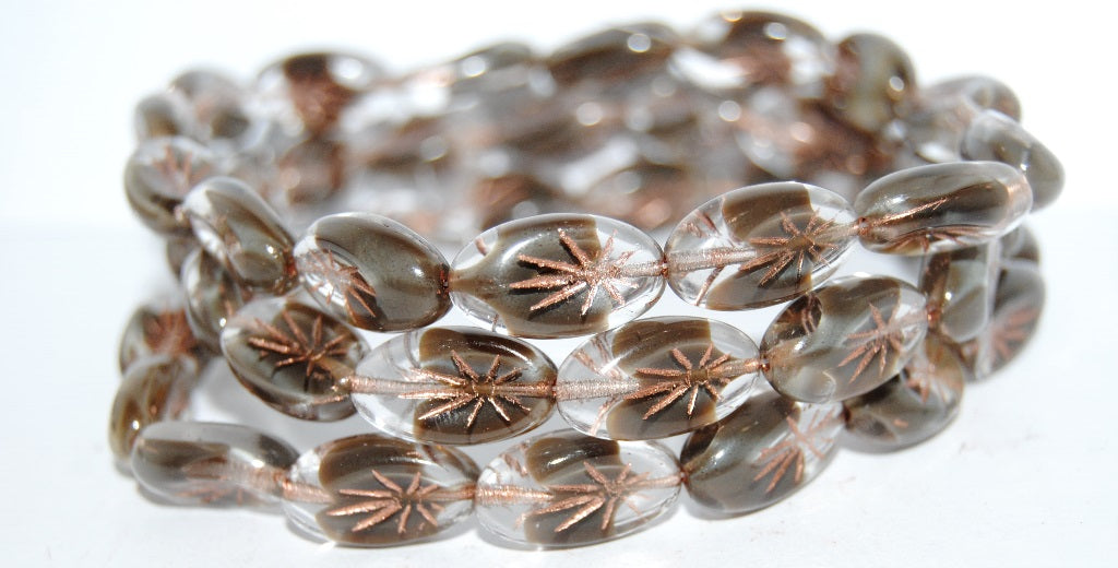 Oval With Rays Pressed Glass Beads, (16018P 54200), Glass, Czech Republic