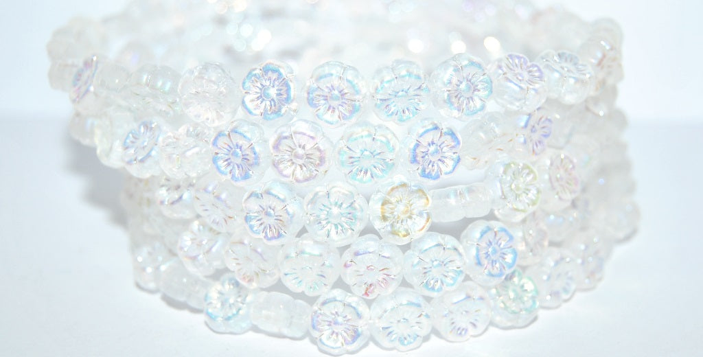 Hawaii Flower Pressed Glass Beads, Crystal Ab 2Xside (30 Ab 2Xside), Glass, Czech Republic