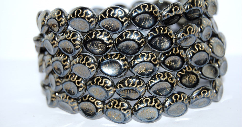 Tear Oval Pressed Glass Beads, Black Hematite 54202 (23980 14400 54202), Glass, Czech Republic