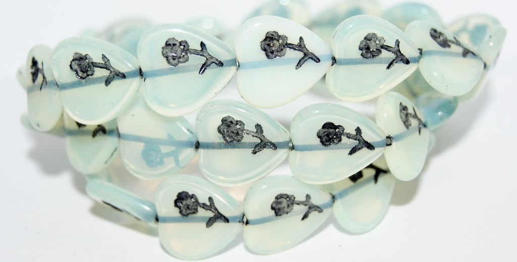 Heart Pressed Glass Beads With Flower, Beige 46769 (84000 46769), Glass, Czech Republic