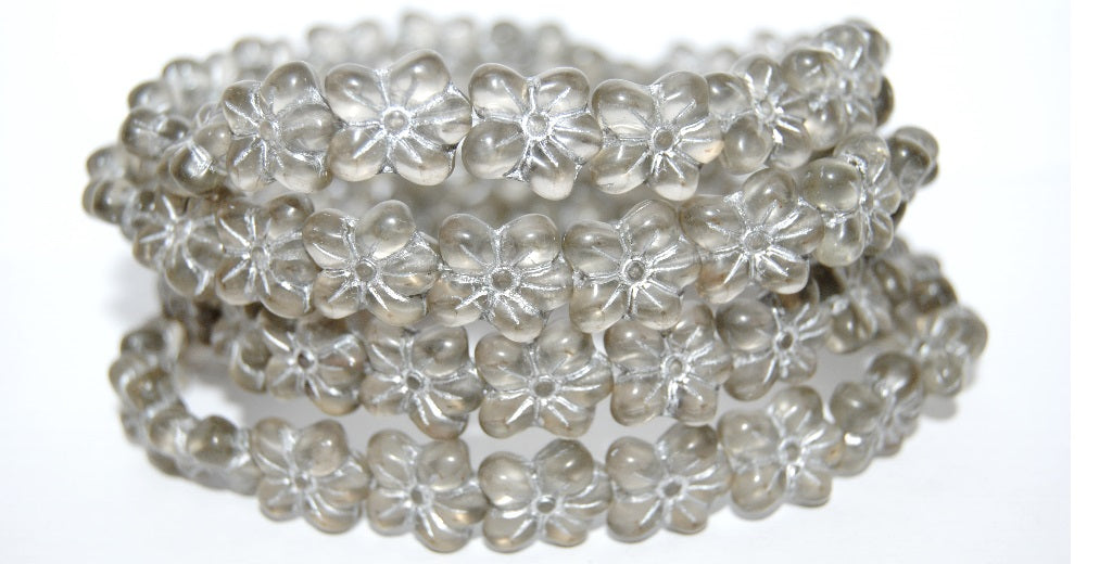 Flower Pressed Glass Beads, Gray 54201M (40010 54201M), Glass, Czech Republic