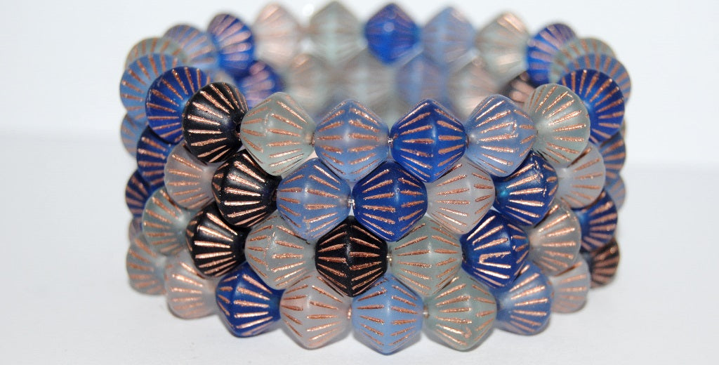 Lantern Bicone Pressed Glass Beads, Blue Mixed Colors 54200M (Blue Mix 54200M), Glass, Czech Republic