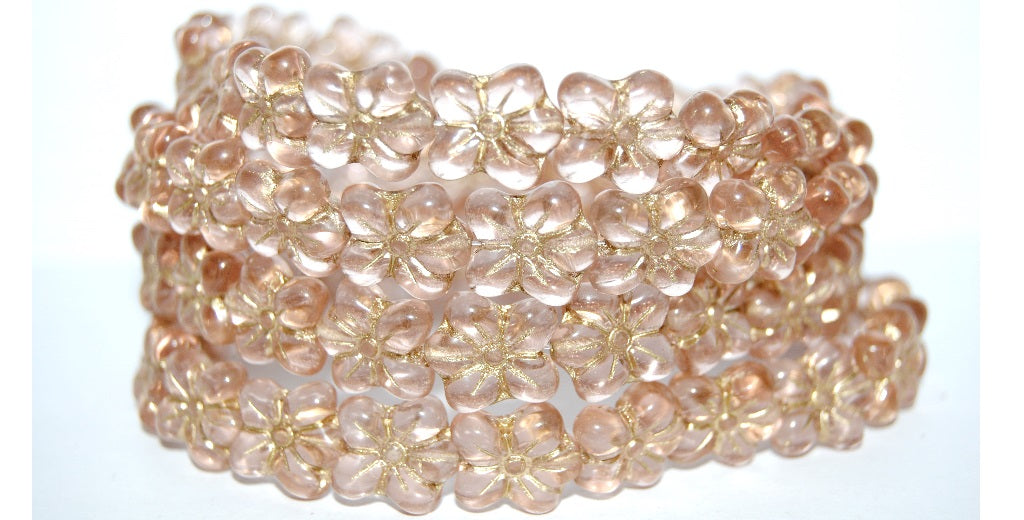 Flower Pressed Glass Beads, Transparent Pink 54202 (70110 54202), Glass, Czech Republic