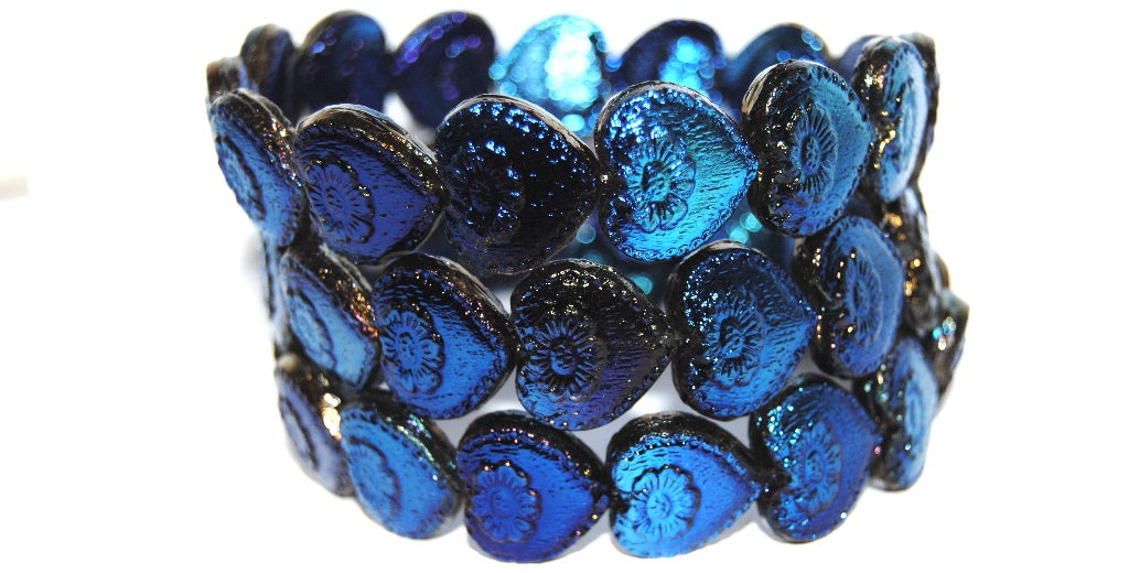 Heart With Flower Pressed Glass Beads, Crystal 29900 2Xside (30 29900 2Xside), Glass, Czech Republic