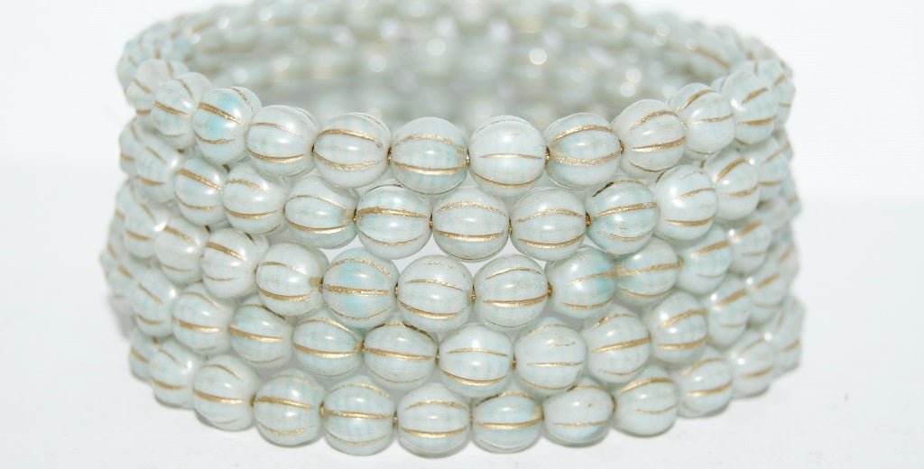 Melon Round Pressed Glass Beads With Stripes, (16017B 54202), Glass, Czech Republic