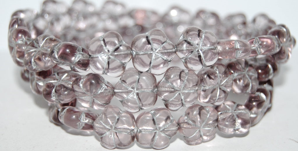 5-Petal Flower Pressed Glass Beads, Transparent Light Amethyst 54201 (20020 54201), Glass, Czech Republic
