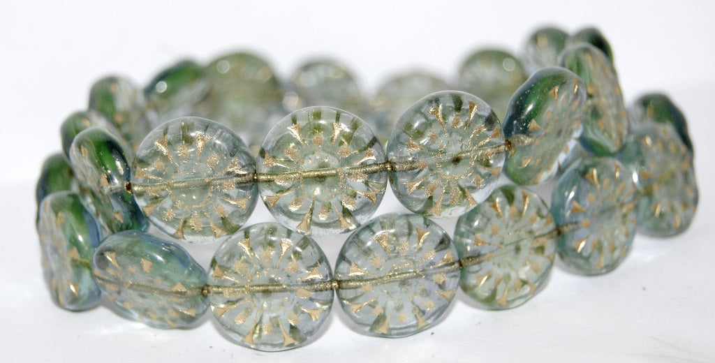 Flat Round With Flower Pressed Glass Beads, (87301 54202), Glass, Czech Republic