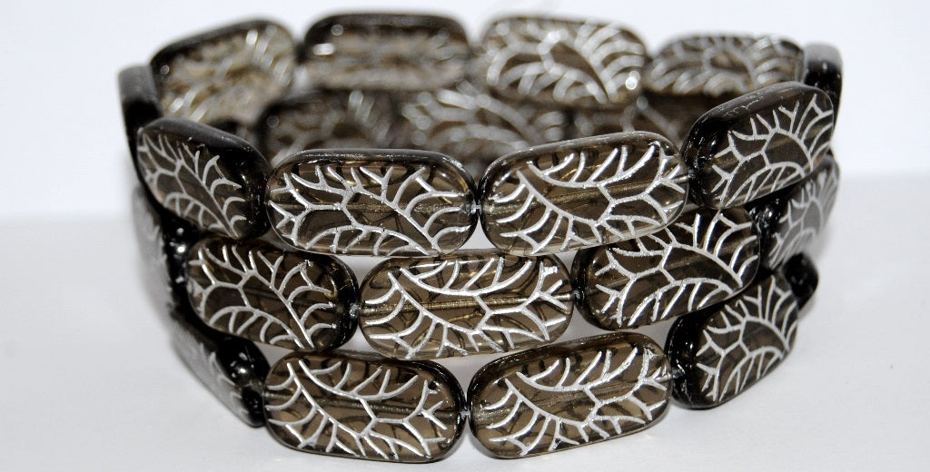 Rectangle With Ornament Pressed Glass Beads, (40020 54201), Glass, Czech Republic