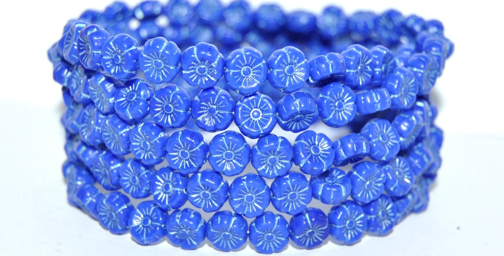 Hawaii Flower Pressed Glass Beads, Rich Blue 43801 (33060 43801), Glass, Czech Republic