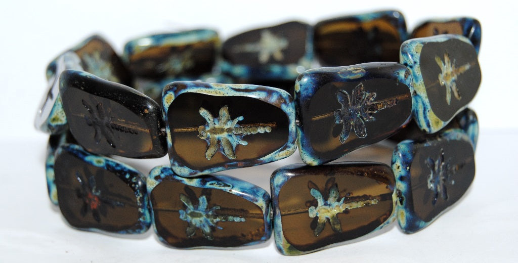 Table Cut Rectangle Beads With Dragonfly, Transparent Green 66800 (50230 66800), Glass, Czech Republic