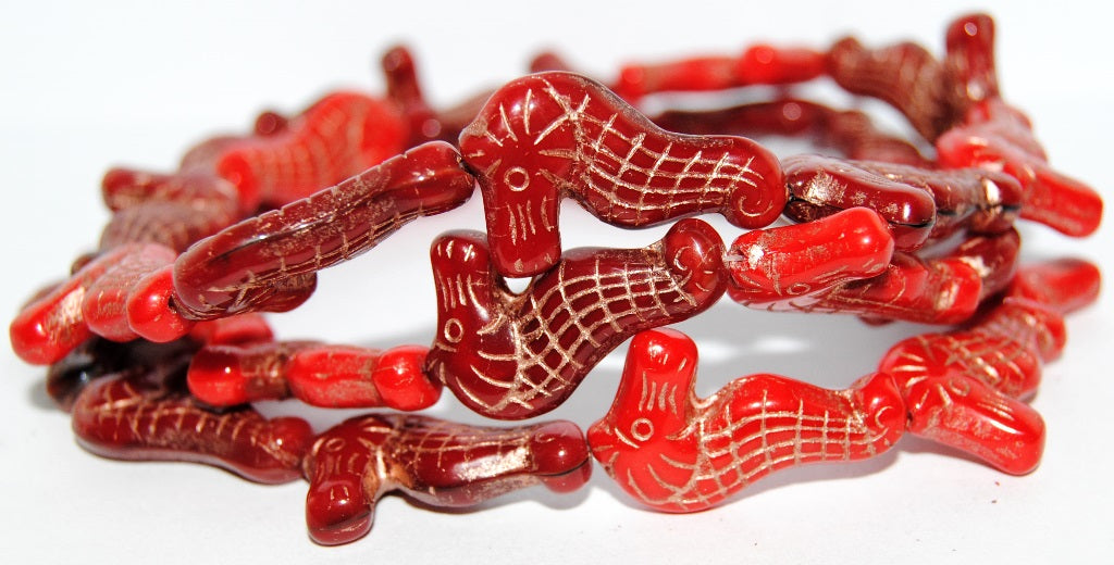 Seahorse Pressed Glass Beads, Mixed Colors Red 54200 (Mix Red 54200), Glass, Czech Republic