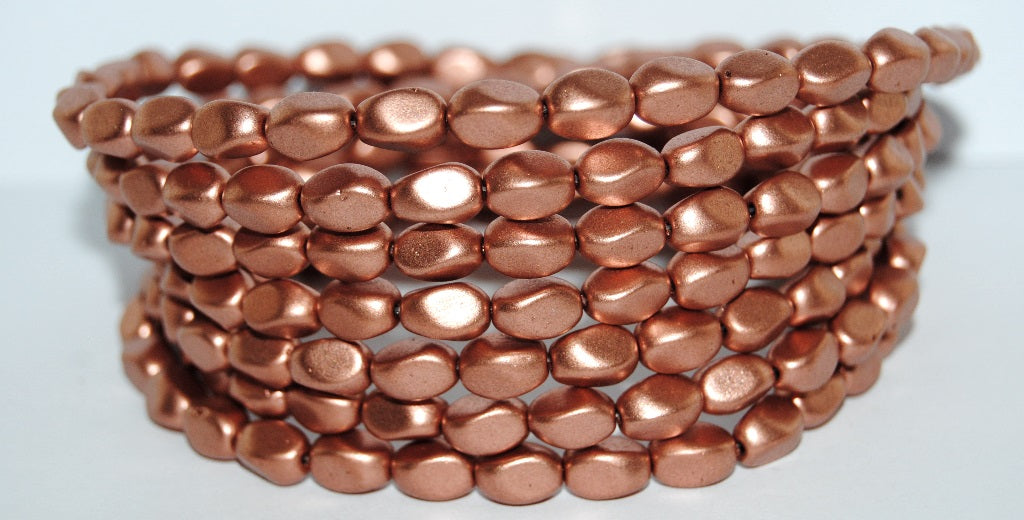 Olive Oval Pressed Glass Beads With Edges, Light Copper (1770), Glass, Czech Republic