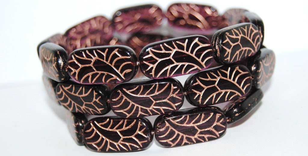 Rectangle With Ornament Pressed Glass Beads, (20230 54200), Glass, Czech Republic