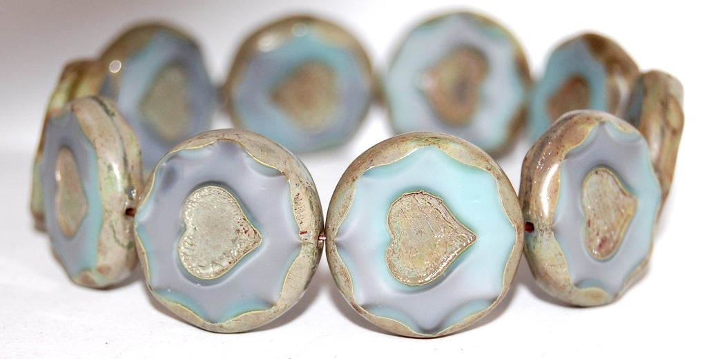 Table Cut Round Beads With Heart, (47514 43400), Glass, Czech Republic