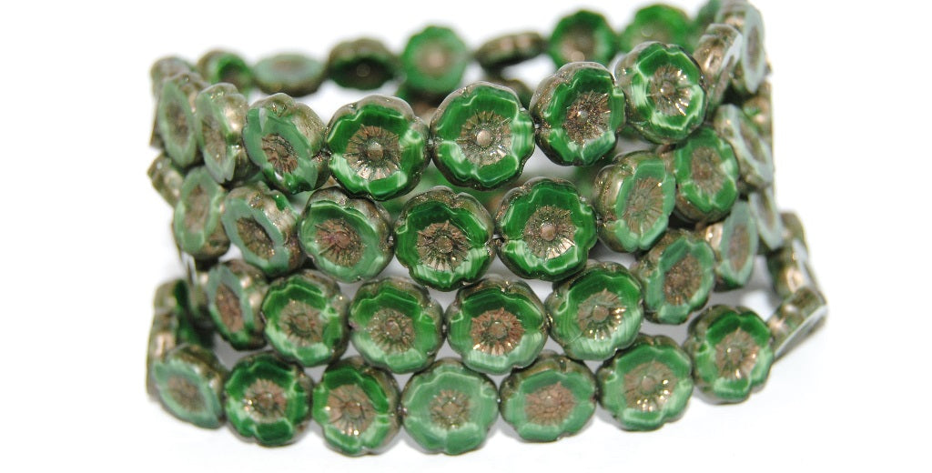 Table Cut Round Beads Hawaii Flowers, 56106 Bronze Matte (56106 14415M), Glass, Czech Republic
