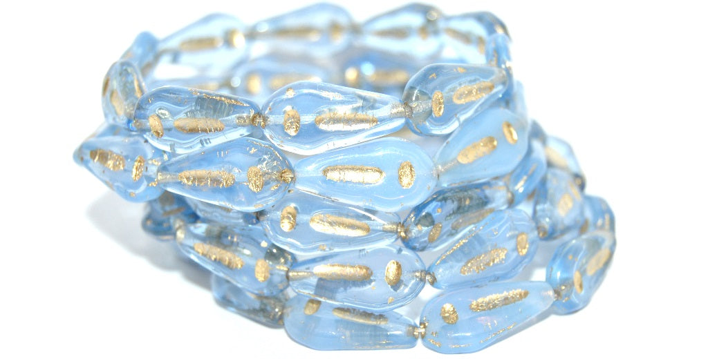 Flat Teardrop Pressed Glass Beads With Line, (Blue Opal 54202), Glass, Czech Republic